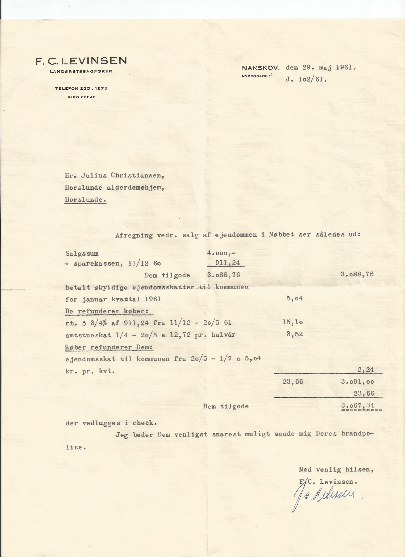 Salg af huset i 1961